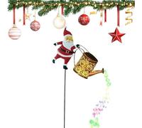 Christmas Santa Solar Watering Can with Cascading Lights, Hanging Metal Solar Santa Claus Watering Can with LED Light, Vintage Waterproof Outdoor Lantern Decoration (Colorfur)