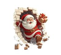 Christmas Santa Wall Sticker - Breaking Brick Design Decal, Creative Festive Home Decor | Removable Funny Santa Claus Mural, Decorative Holiday Art for Bedroom Living Room Kitchen Bathroom Office