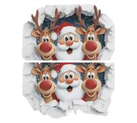 Christmas Santa Window Clings, Christmas Wall Breaking Stickers, 3D Santa/Reindeer Breaking Through The Wall Effect, Walls Decals Peel and Stick, Removable Winter Decor for Refrigerator Room