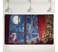 Christmas Santa Window Scene Backdrop, Winter Wonderland Decorative Background for Holiday Photos, Festive Indoor/Outdoor Party Supplies 71x43 Inch