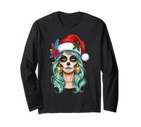 Christmas Santa Woman Floral Lights Holiday Vibe Art Long Sleeve T-Shirt
