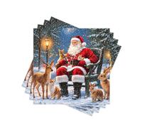 Christmas Santa & Woodland Animals Paper Napkins Disposable 60PCS | Decorative Snowy Forest Printed Dinner/Lunch Napkins; for Holiday Party, Table Decor; 2-Ply; Folded 6.5 x 6.5 In.