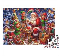 Christmas Santa Workshop Challenging 1000 Piece Jigsaw Puzzle for Adults Santa Elves Christmas Tree Gifts Premium Thick Sturdy Vibrant Stress Relief 52x38cm/1000pcs