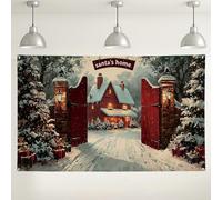 Christmas Santa's Home Backdrop, Winter Wonderland Decorative Scene, Red and Green Photo Background for Holiday Parties, Festive Indoor/Outdoor Photography 71x43 Inch