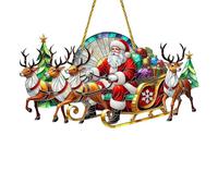 Christmas Santa's Reindeer Team Acrylic Fashion Style Holiday Pendant Xmas Ceiling Hanging Decorations (Red, 20x8cm)