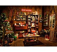 Christmas Santa's Workshop Photography Backdrop Vintage Rustic Wood House Cottage Gift Xmas Tree Decoration Background Kids Indoor Portrait Photo Studio Photobooth Props 7X5FT CEM251B