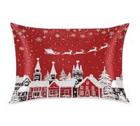 Christmas Satin Pillowcase for Hair and Skin Standard Size Christmas Red Silk Pillowcase Silky Pillow Case with Zipper 20x26 Inches Pillow Cover Decor for Bed, Sofa