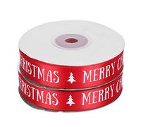 Christmas Satin Ribbon Roll, Polyester Gift Wrapping Ribbon, 2 Rolls of 22.5m Festive Decorative Webbing with Classic Holiday Print, Soft and Durable Craft Ribbon for DIY Projects,
