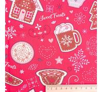 Christmas Scandi & Cross Stitch Patterns Fabric Xmas Material - Half Metres & Metre Lengths (Scandi Fuchsia Pink Sweet Treats, 1 Metre)
