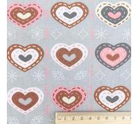 Christmas Scandi & Cross Stitch Patterns Fabric Xmas Material - Half Metres & Metre Lengths (Scandi Grey Love Hearts, 1 Metre)