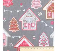 Christmas Scandi & Cross Stitch Patterns Fabric Xmas Material - Half Metres & Metre Lengths (Scandi Houses & Trees Dark Grey, 1 Metre)