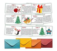 Christmas Scavenger Hunt Clues Card, Outdoor Indoor Family Treasure Riddle Hunt Games, Christmas Eve Party Supplies Decoration, Set of 12 Cards with Colourful Envelopes -Chris002