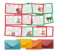Christmas Scavenger Hunt Clues Card, Outdoor Indoor Family Treasure Riddle Hunt Games, Christmas Eve Party Supplies Decoration, Set of 12 Cards with Colourful Envelopes -Chris001