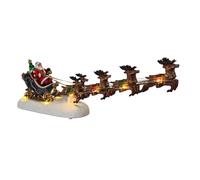 Christmas Scene Decoration Ornament with Santa Sleigh & Reindeer Warm White LED Lights