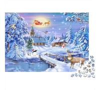 Christmas Scene-winter Landscape Style Jigsaws 1000 Pieces for Adults with Unique Shapes Centenary Jigsaws Christmas Snow Village As A Perfect Office Break Puzzle for Workplace Leisure 52x38cm/1000pcs