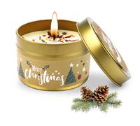 Christmas Scented Candle, Portable Tin Christmas Candle with Healing Crystals & Dry Flowers, Xmas Candles Scented, 3.5 Oz Gold