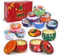 Christmas Scented Candles Gifts for Women, 12 Pack Scented Candles Gift Set, Natural Soy Wax Xmas Tin Jar Aromatherapy Candles for Stress Relief, Ideal Christmas Gifts for Women/Men
