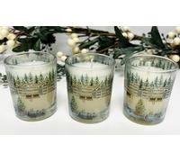 Christmas Scented Cinnamon Votive Candles, Set of 3, Winter Village Scene