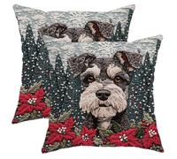 Christmas Schnauzer Dog Pillow Cases Kit with Zipper, Soft Breathable Knitting Winter Puppy Print Throw Pillow Covers 12x12 Set of 2, Pet New Year Velvet Decoration for Couch Living Room