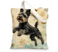 Christmas Scottish Terrier Dog Canvas Tote Bag for Shopping 13 * 15, Luxury Snowflakes Reusable Grocery Bag for Women, Pet Travel Painting Gift Decoration