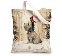 Christmas Scottish Terrier Dog Canvas Tote Bag for Shopping 13 * 15, Xmas Cardinal Snowy Reusable Grocery Bag for Women, Pet Travel Painting Gift Decoration