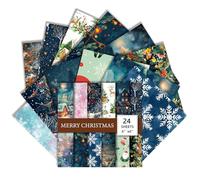 Christmas Scrapbook Paper 6x6 Inch - 24 Sheets (12 Unique Designs) Single Sided Acid-Free Cardstock Greeting Card Vintage Festive Patterns for Handmade Gift Journaling Craft Kits (R, 6×6)