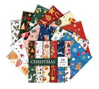 Christmas Scrapbook Paper 6x6 Inches 24 Sheets with 12 Festive Vintage Patterns Single Sided Cardstock for Holiday Cards, Journaling, and Crafting Supplies (P, 6×6)