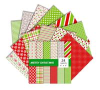 Christmas Scrapbook Paper 6x6 Inches 24 Sheets with 12 Festive Vintage Patterns Single Sided Cardstock for Holiday Cards, Journaling, and Crafting Supplies (M, 6×6)