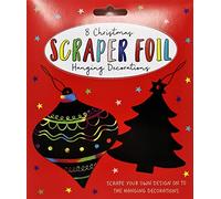 Christmas Scratch Art Decorations Kit - 8 Festive Hanging Shapes for Kids - Scraper Tool & Ribbon Included - DIY Tree Ornaments or Gift Tags - Christmas Crafts