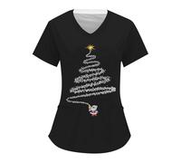 Christmas Scrub Tops for Women UK Cute Reindeer Santa Print Nurses Uniform V Neck Short Sleeve Medical Uniforms Work Tunic Tops with Pockets Care Tunic for Nurses, Dentists, Doctors