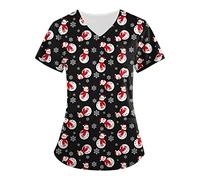 Christmas Scrub Tops Short Sleeve Christmas Classic Fit Cat Grooming Nurses Top Spa Nail Salons Women's Nurse Scrubs Care Uniform V Neck Utility Shirt Workwear Healthcare Tunic Healthcare Tunics