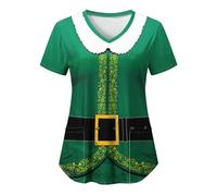 Christmas Scrub Tops Short Sleeve Wrap Mock Beauty Tunic Beauty Salon Classic Fit Scrub Tunic Top Uniforms Women Uk V Neck V-Neck Healthcare Tunic Christmas Mock Wrap for Dental Carer Vet Beauty