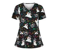 Christmas Scrubs Beauty Salon Utility Shirt Wrap Mock Classic Fit Doctors Hospital Carers Uniform Nursing Uniforms Graphic Wrap Mock Doctors Hospital Classic Fit Cat Grooming Ladies Scrub Top