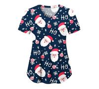 Christmas Scrubs Top Beauty Tunic Healthcare Tunic Mock Wrap Work Tops Snowman Ladies Scrubs Scrubs Uniforms Women Doctors Hospital V-Neck Nursing Uniform Healthcare Tunic Health Care Workers