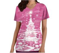 Christmas Scrubs Top Santa Claus Print V-Neck Tops Nurse for Women 2024 Medical Uniform Xmas V-Neck Working Uniforms Adult Santa Workwear 2024 Medical Uniform Nurse Hospital Tops 3XL
