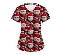 Christmas Scrubs Top Women V-Neck Cute Santa 3D Claus Printed Nurses Scrub Top Short Sleeve Work Tunics Dog Grooming Beauty Xmas Tunic Uniform Health Care Workers Uniform Graphic Tees Blouse