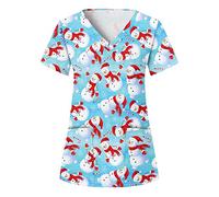Christmas Scrubs Tops for Women V Neck Short Sleeve Medical Scrubs Trendy Breathable Beauty Uniform Comfy Work Slim Fit Blouse Holiday Healthcare Work Shirt UK