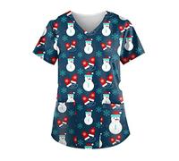 Christmas Scrubs Tops for Women V Neck Short Sleeve Tunic Animal Dressy Beauty Uniform Plus Size Medical Slim Fit Dog Grooming Tops Hospital Work Healthcare Shirt UK