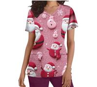 Christmas Scrubs Tops Nurse Christmas Nurse Shirts Funny Xmas Santa Claus Print Jumpers Loose Tunic Shirt Short Sleeve Uniform Top V Neck Dressy Shirt Pockets Practical Caregiver Workwear XL