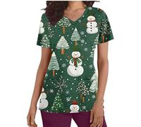 Christmas Scrubs Tops Nurse Christmas Nurse Shirts Funny Xmas Santa Claus Print Jumpers Loose Tunic Shirt Short Sleeve Uniform Top V Neck Dressy Shirt Pockets Practical Caregiver Workwear M