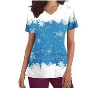 Christmas Scrubs Tops Nurse Christmas Nurse Shirts Funny Xmas Santa Claus Print Jumpers Loose Tunic Shirt Short Sleeve Uniform Top V Neck Dressy Shirt Pockets Practical Caregiver Workwear XXL