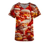 Christmas Scrubs Tops Nurse Healthcare Tunic Christmas Short Sleeve Santa Claus for Career Day Xmas Uniforms Dog Grooming Workwear Santa Claus Xmas Beauty Salon Work Top for Ladies M