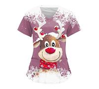 Christmas Scrubs Tops Nurse V-Neck Work Tops Work Tunics Doctors Hospital Uniform Spa Nail Salons Women Christmas Scrubs Nurses Top Uniform Dog Grooming Cat Grooming Classic Fit for Career Day