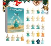 Christmas Sea Glass Angel 2025, 2D Acrylic Charm Decor - 24 Days Christmas Angel Countdown Pendant | For Tree Car Rear View Mirror Wall Window Adults