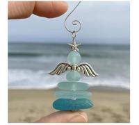 Christmas Sea Glass Ornaments,Handmade Sea Glass Christmas Tree Hanging Decor with Gnome, Santa Stocking, Snowman & Angel,3D Seas Glasses Set,for Ocean Lovers & Christmase Tree Decor (#B)