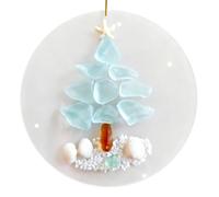 Christmas Sea Glass Pendant, Glass Christmas Tree Decor with Beach Themed Accents (Starfish, Shells, Sand), Coastal Xtmas Decor for Hanging with Rope, Xmas Tree & Living Room Decor for Sea Lovers