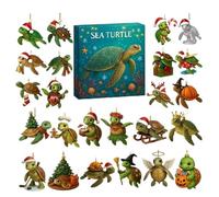 Christmas Sea Turtle Advent Countdown - 2D Acrylic Ornament, Holiday Wall Decor | 24 Days Sea Turtle Calendar, Theme Christmas Tree Decoration, Countdown Display for Home Car Kids Room Party
