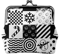 Christmas Seamless Gift Pattern Women's Leather Coin Purse, Small Change Pouch with Kiss-Lock Clasp Closure Buckle Wallet for Girl Gift