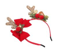 Christmas Season Antler Headband with Bow, Decorative Hair Hoop | Glitter Finish, Plastic and Fabric Build, Comfortable Reusable Wear, Birthday Costume Cosplay Accessory
