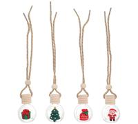 Christmas Season Car Diffuser Bottles 4pcs Hanging Ornaments for Interior | Glass and Wood, Rearview Mirror Hanging Style, Essential Oil Use, Festive Decor for Holiday Driving